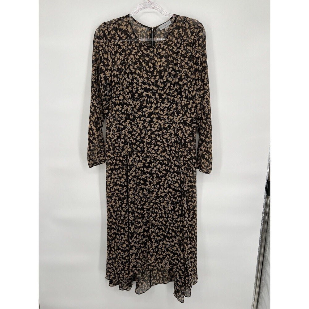 Marc New York Leaves Print Long Dress w Sheer Overlay Long Sleeve NWT‎ Org $89